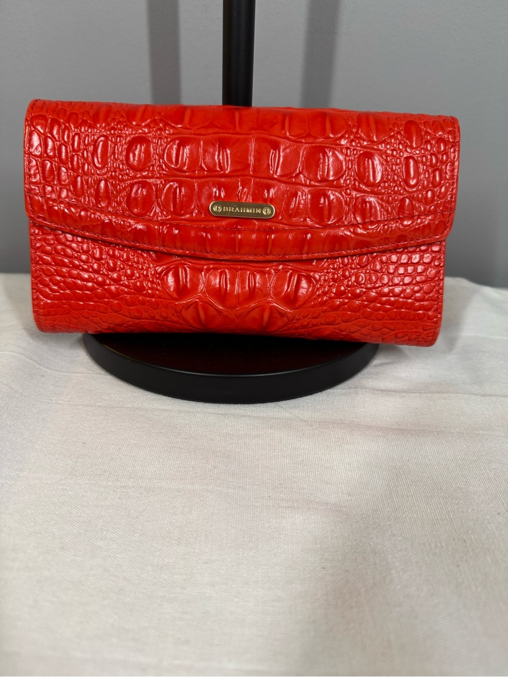 Brahmin Firecracker Orange Croc-Embossed Leather Clutch